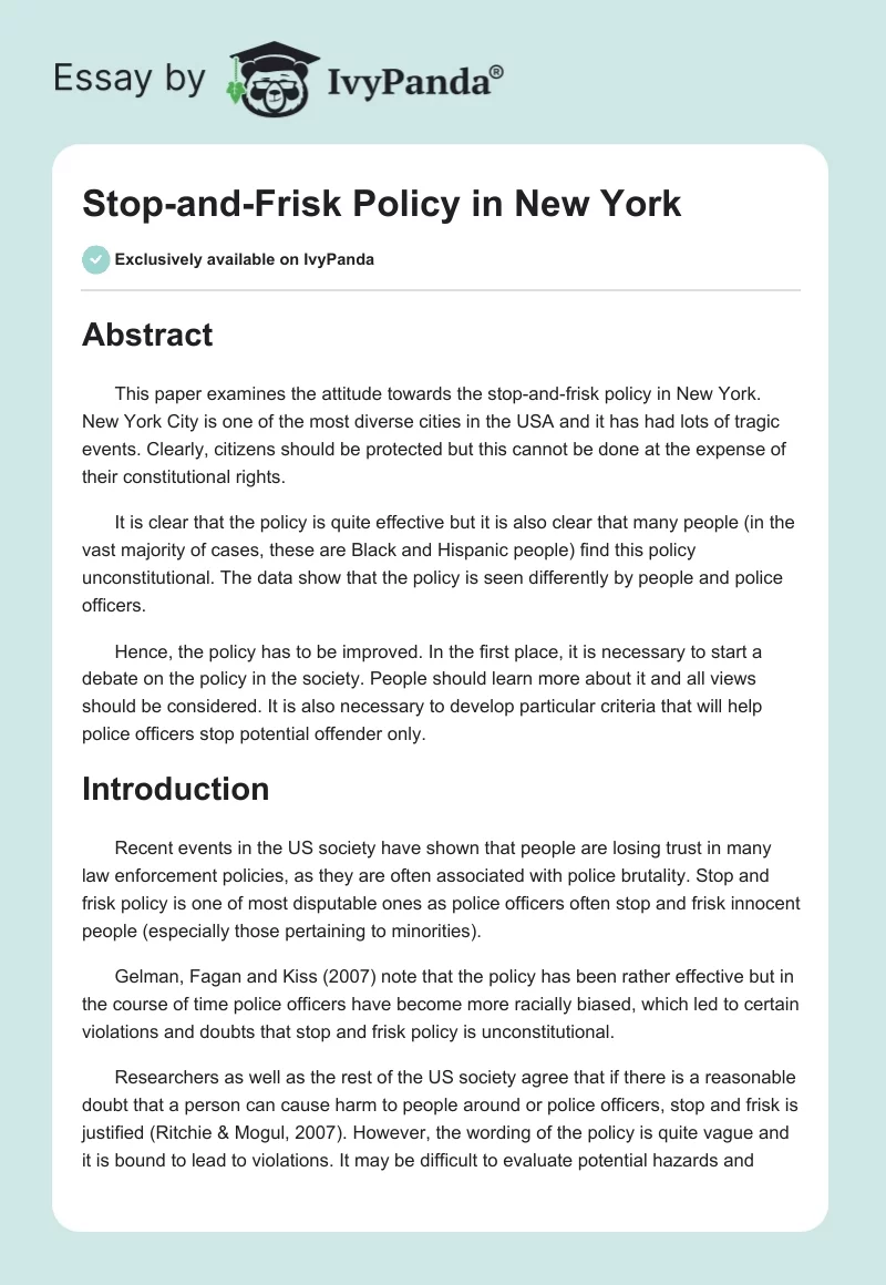 Stop-and-Frisk Policy in New York. Page 1