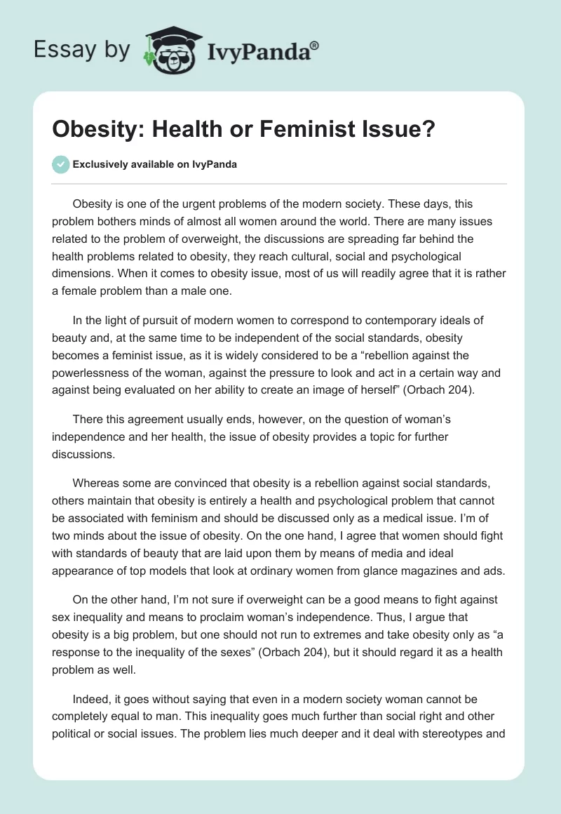 Obesity: Health or Feminist Issue?. Page 1