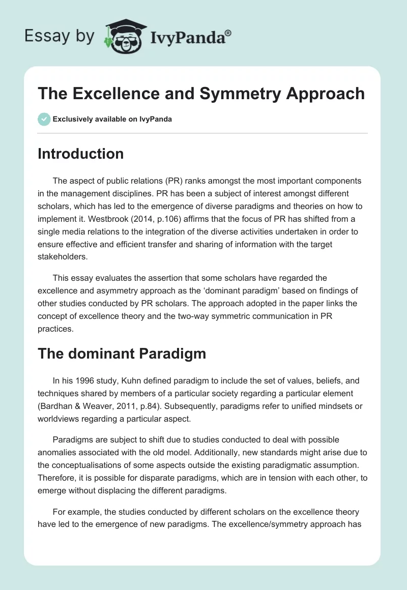 The Excellence and Symmetry Approach. Page 1