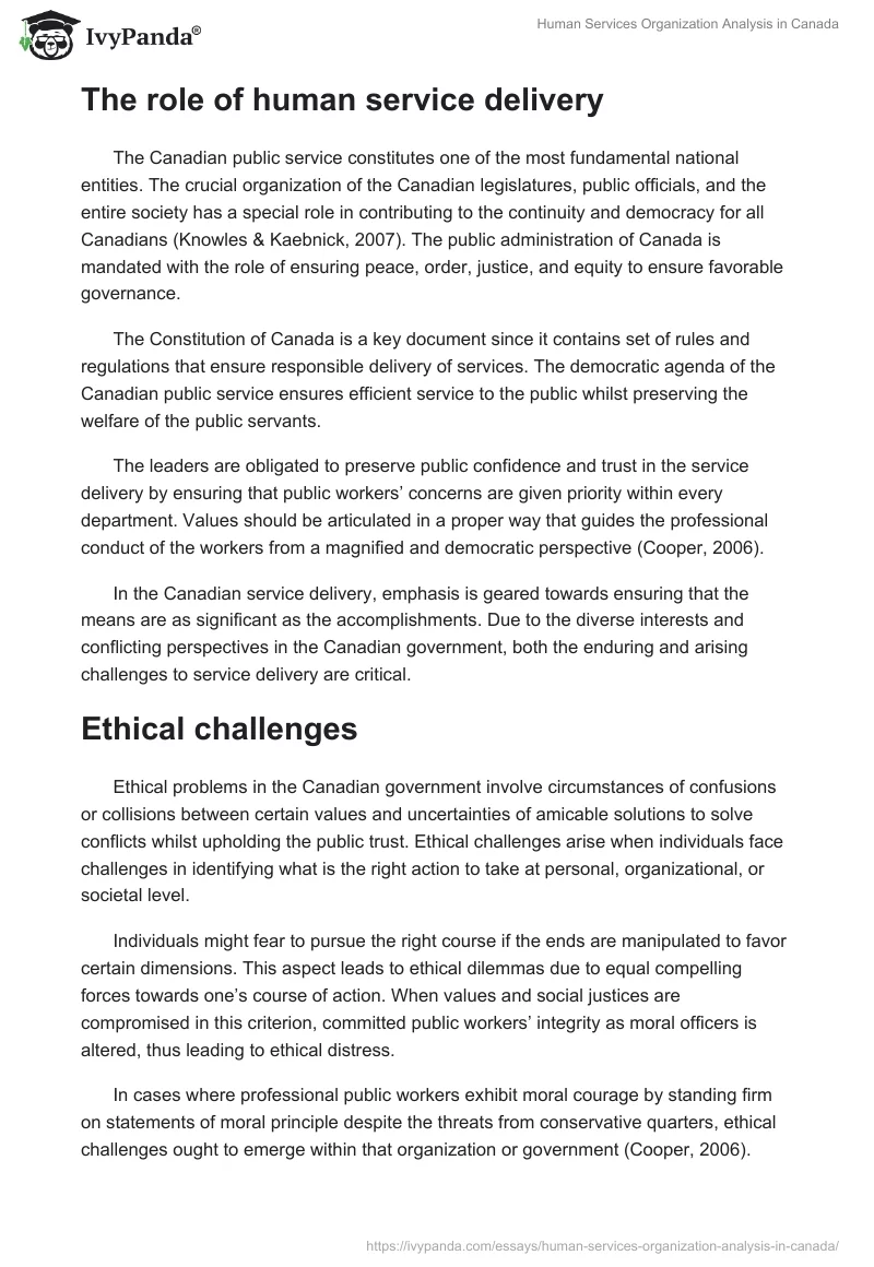 Human Services Organization Analysis in Canada. Page 2
