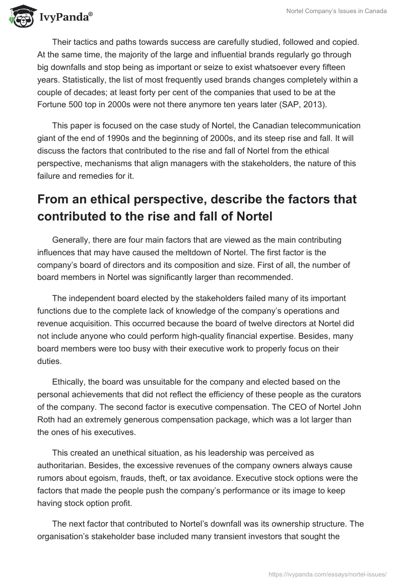 Nortel Company’s Issues in Canada. Page 2