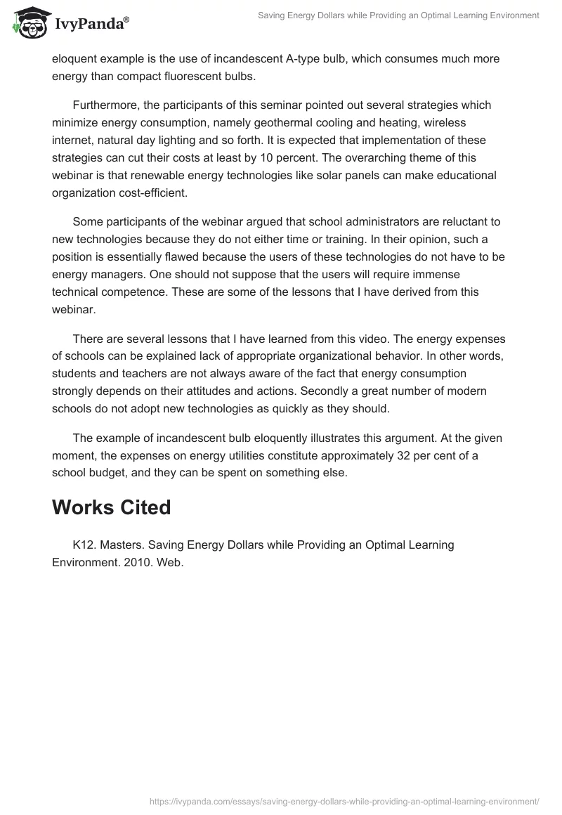 Saving Energy Dollars While Providing an Optimal Learning Environment. Page 2