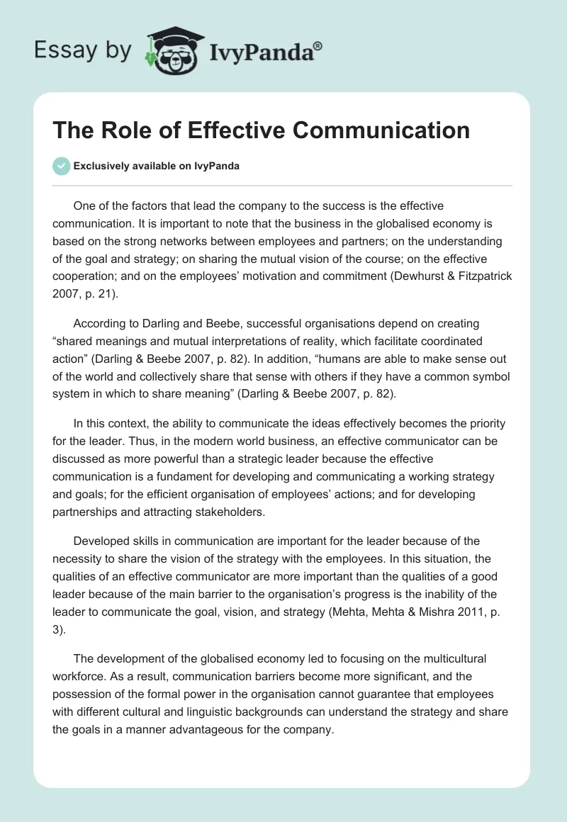 The Role of Effective Communication. Page 1