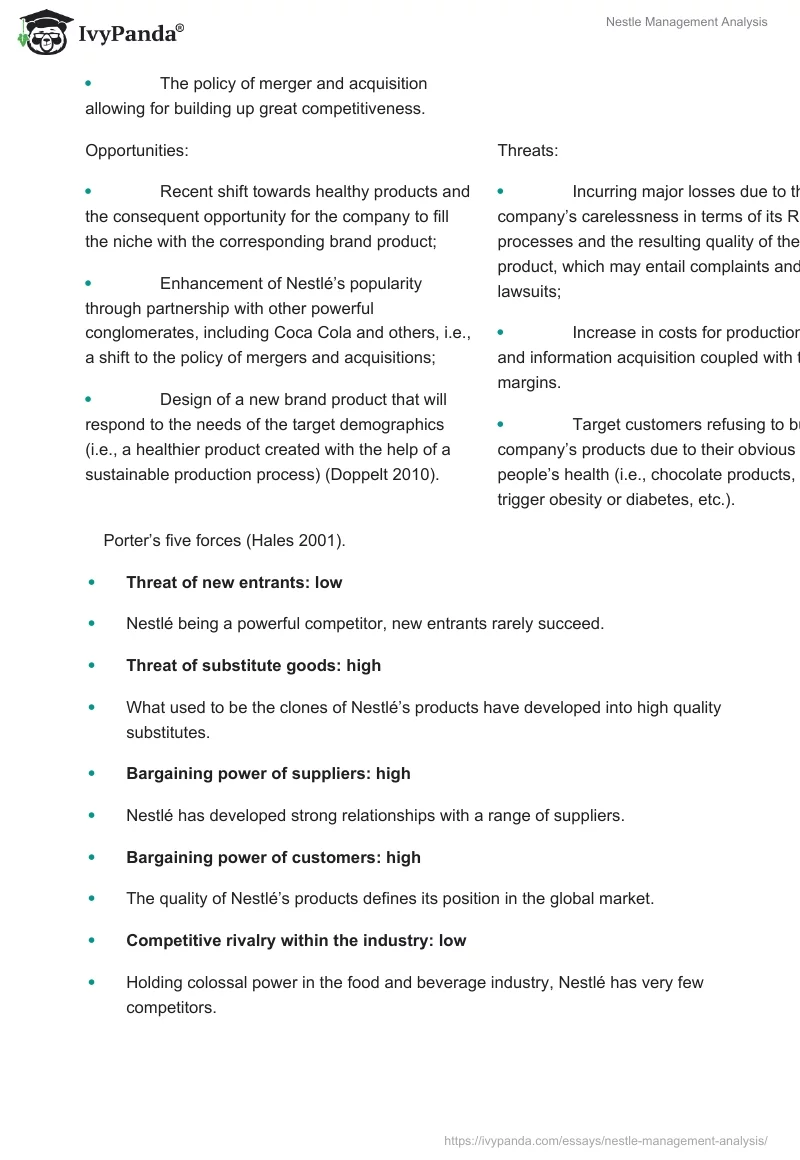 Nestle Management Functions & Structure: Analysis Report. Page 3