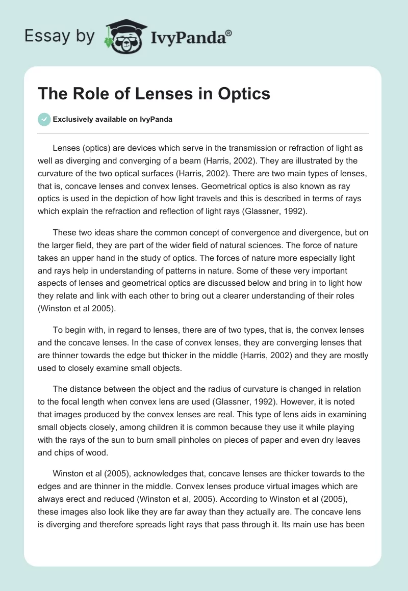 The Role of Lenses in Optics. Page 1
