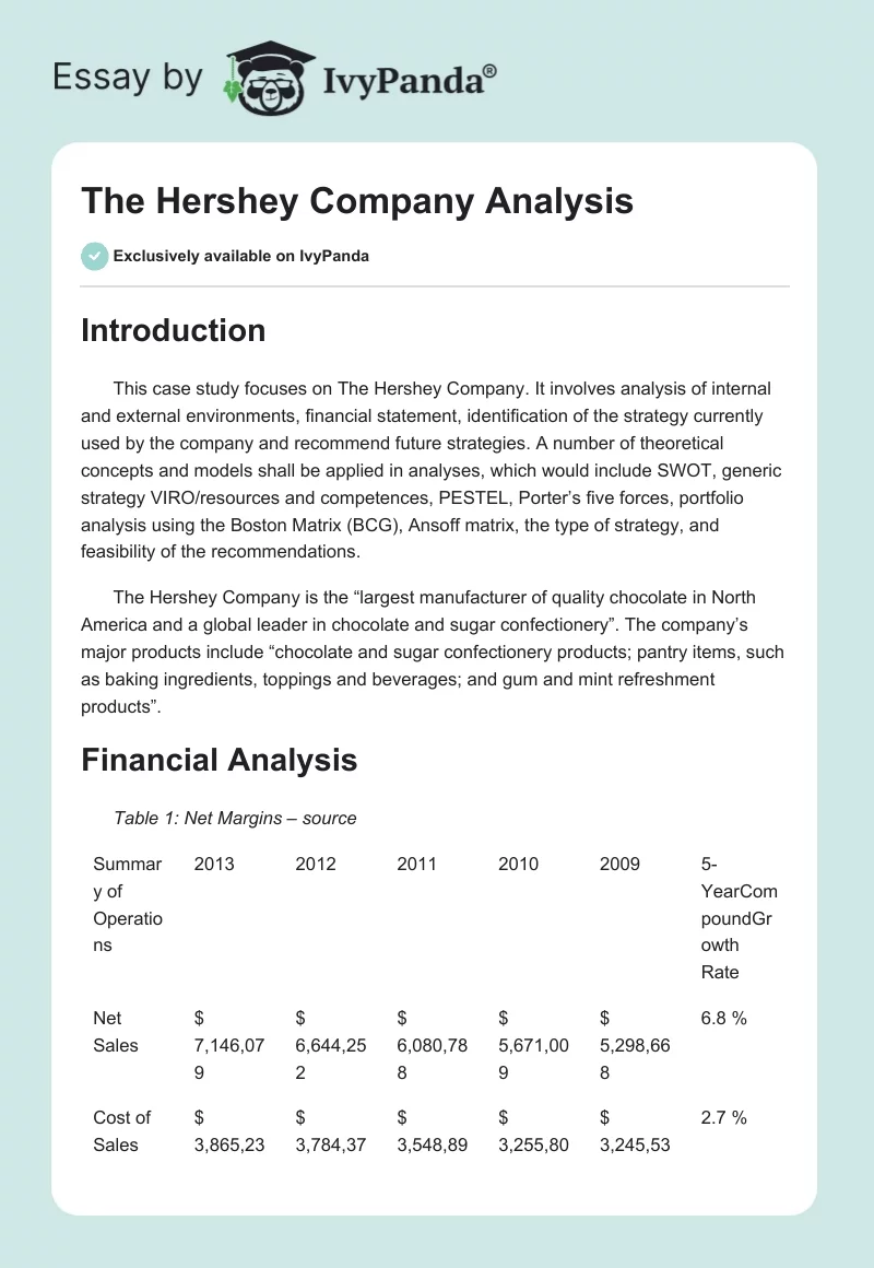 The Hershey Company Analysis. Page 1