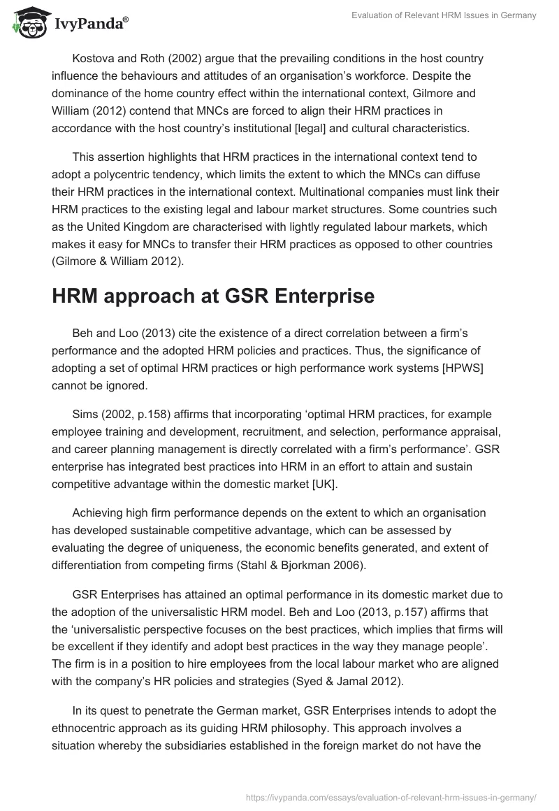 Evaluation of Relevant HRM Issues in Germany. Page 3