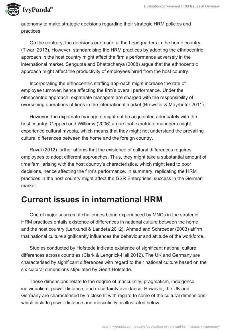 Evaluation of Relevant HRM Issues in Germany. Page 4