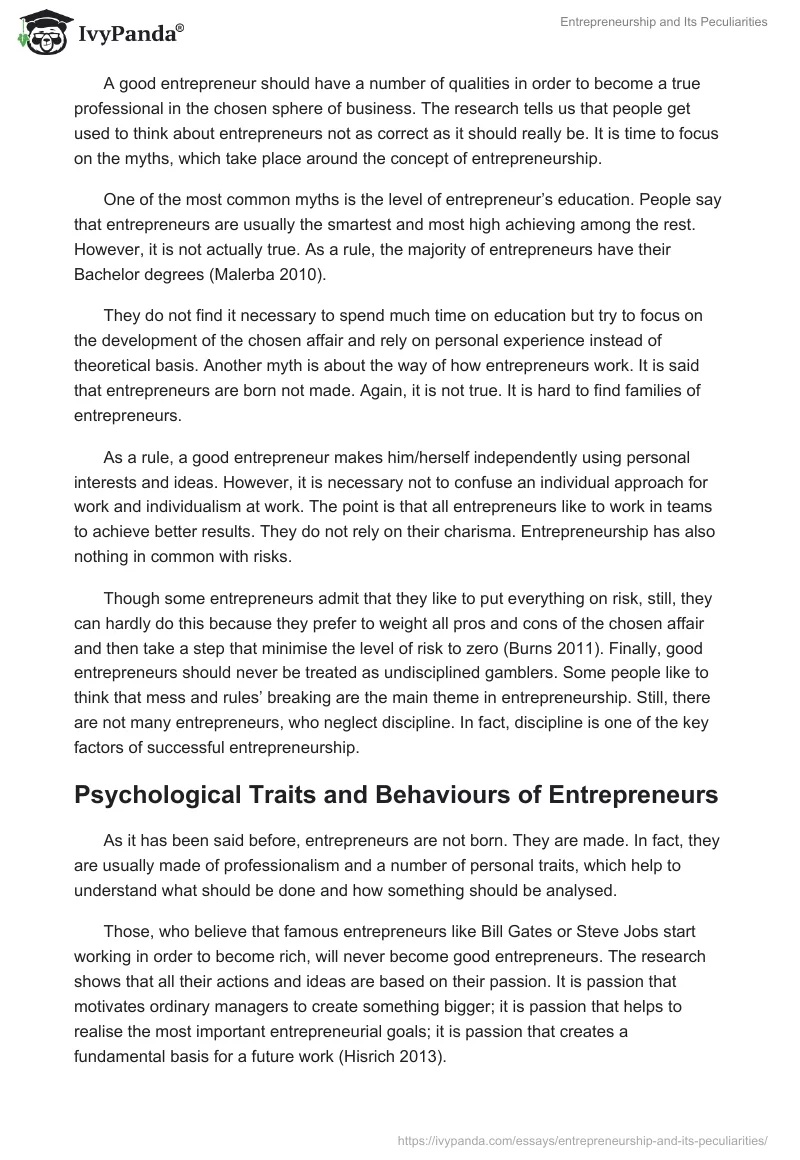 Entrepreneurship and Its Peculiarities. Page 2
