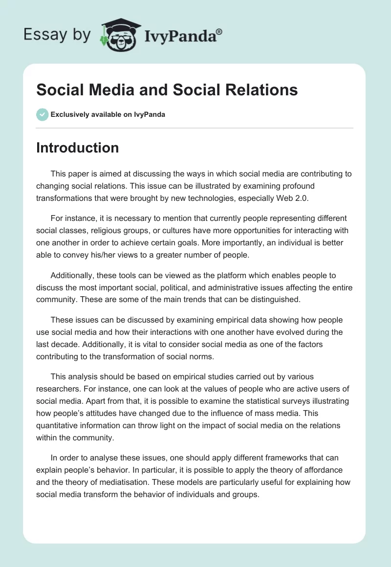 Social Media and Social Relations. Page 1