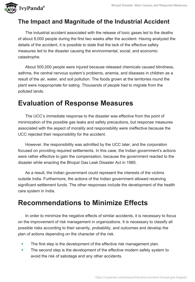Bhopal Disaster: Main Causes and Response Measures. Page 2