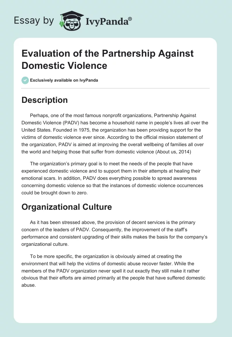 Evaluation of the Partnership Against Domestic Violence. Page 1