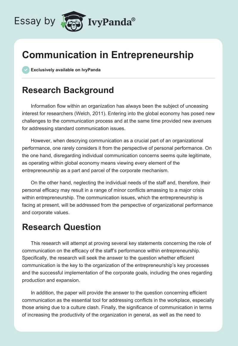 Communication in Entrepreneurship. Page 1