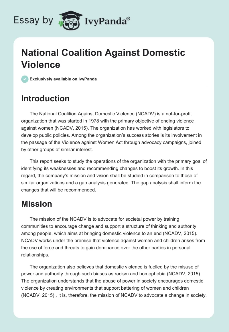 National Coalition Against Domestic Violence. Page 1