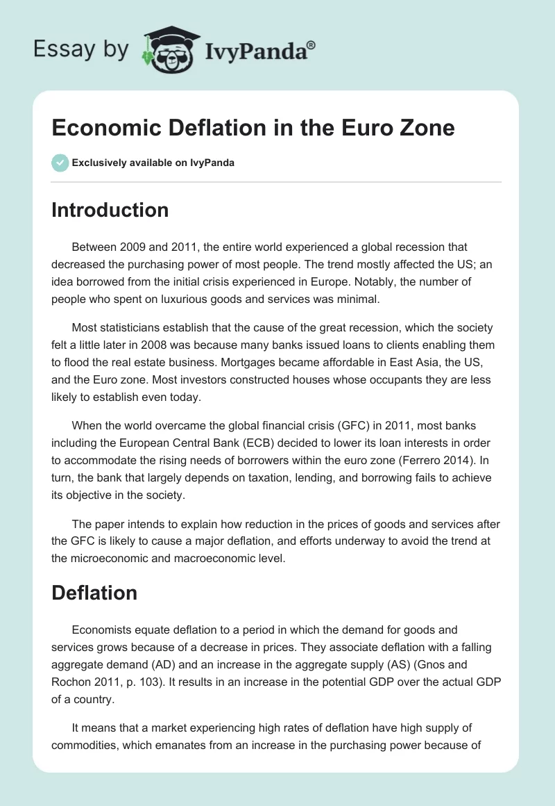 Economic Deflation in the Euro Zone. Page 1