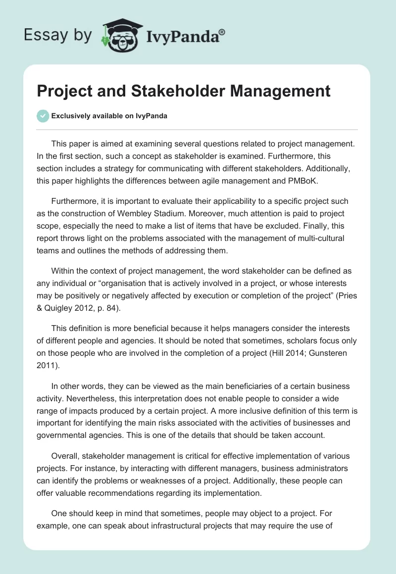 Project and Stakeholder Management. Page 1
