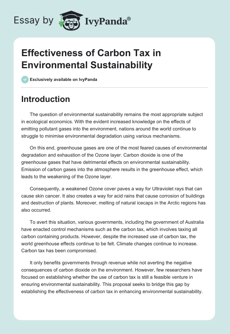 Effectiveness of Carbon Tax in Environmental Sustainability. Page 1