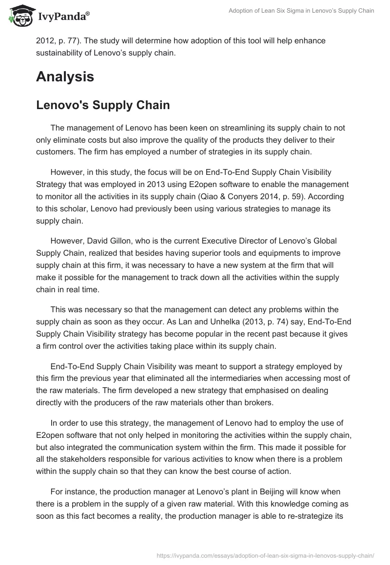 Adoption of Lean Six Sigma in Lenovo’s Supply Chain. Page 2