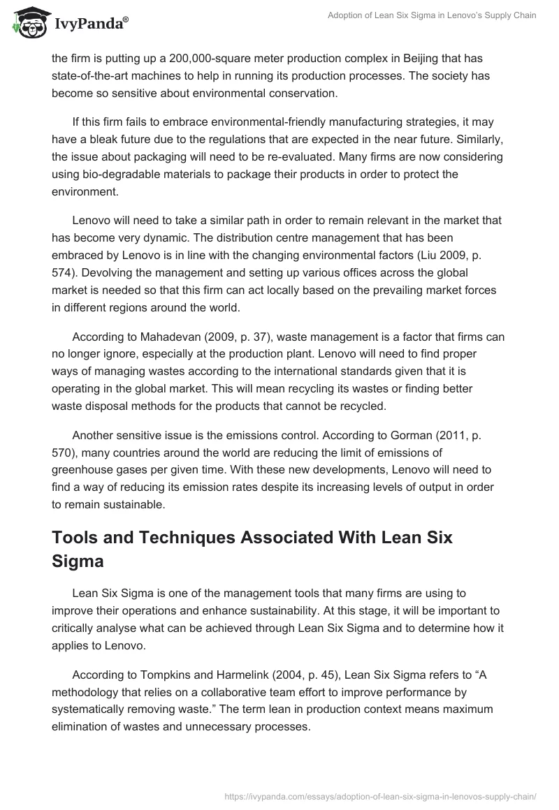 Adoption of Lean Six Sigma in Lenovo’s Supply Chain. Page 4