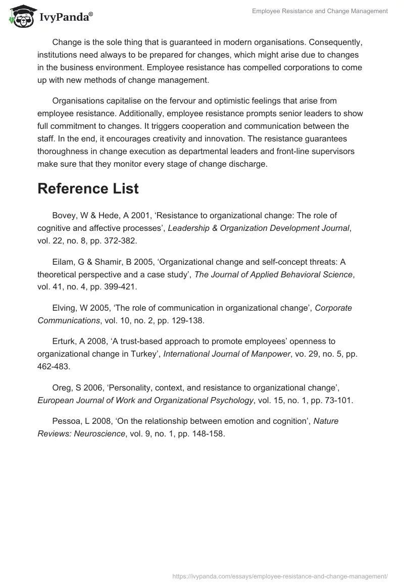 Employee Resistance and Change Management. Page 4