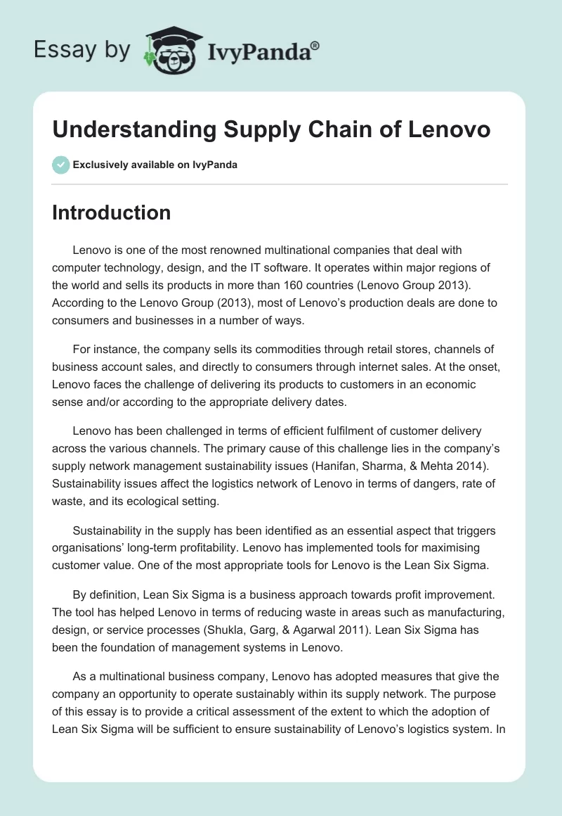 Understanding Supply Chain of Lenovo. Page 1