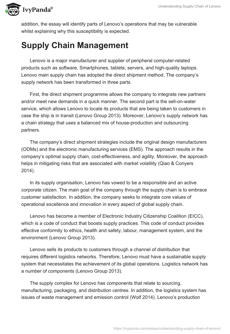Understanding Supply Chain of Lenovo. Page 2