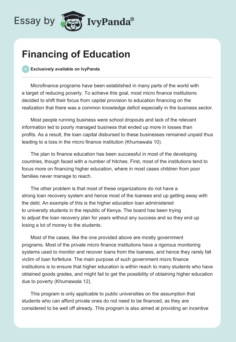 Financing of Education. Page 1