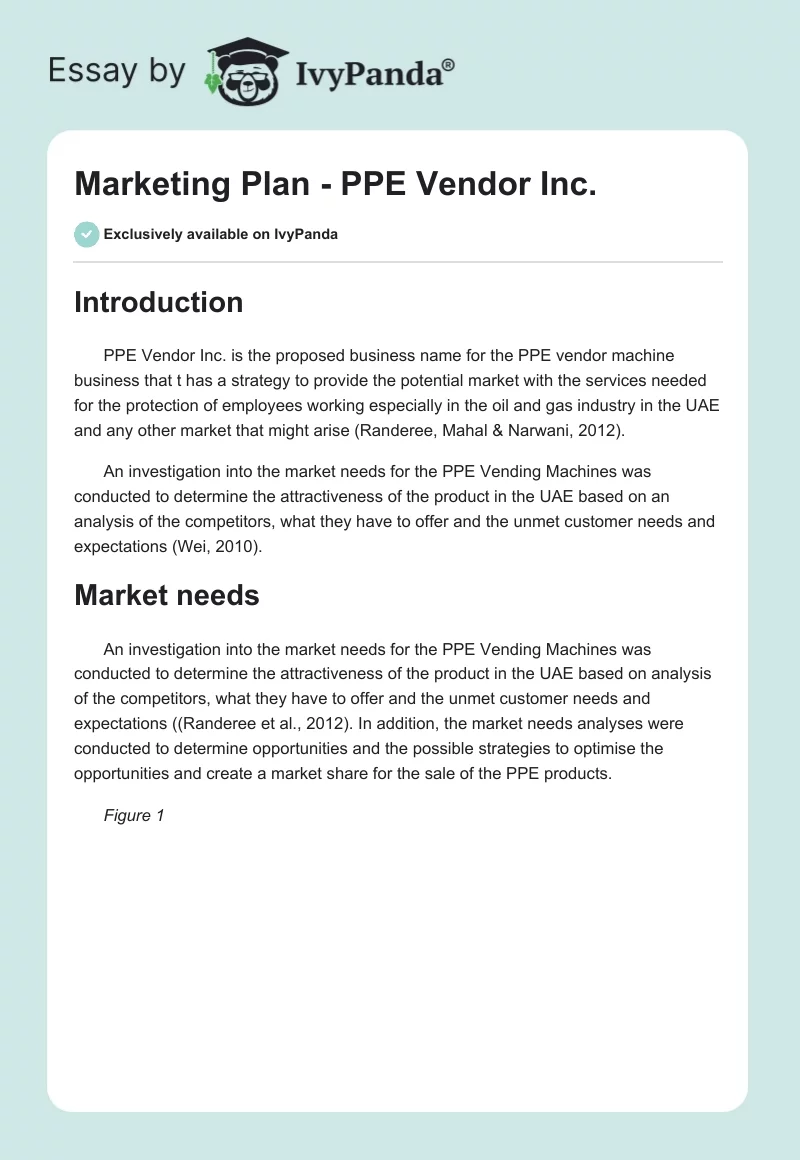 Marketing Plan - PPE Vendor Inc.. Page 1
