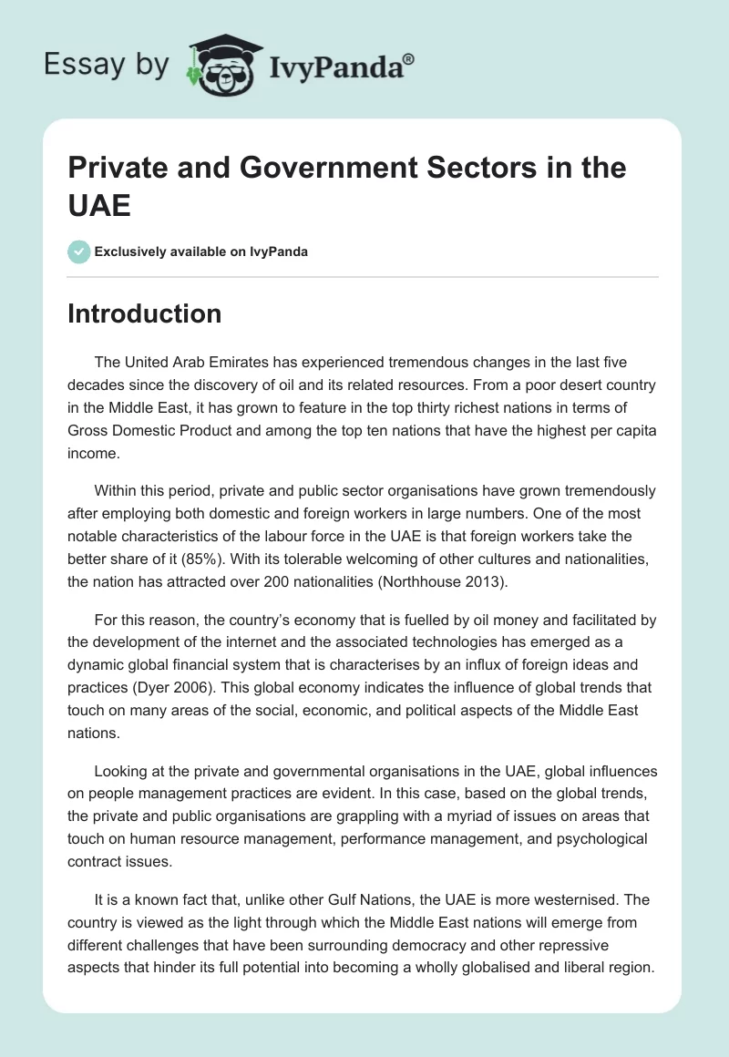 Private and Government Sectors in the UAE. Page 1