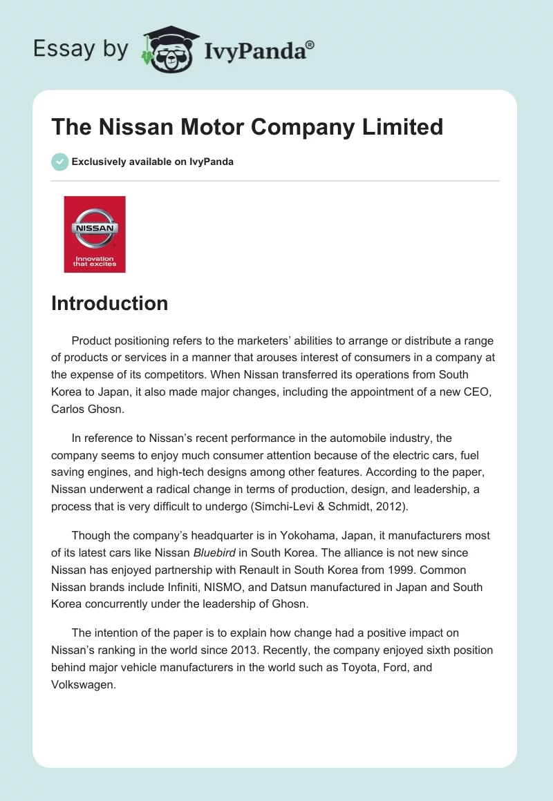 The Nissan Motor Company Limited. Page 1