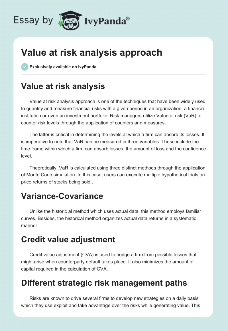 Value at risk analysis approach. Page 1