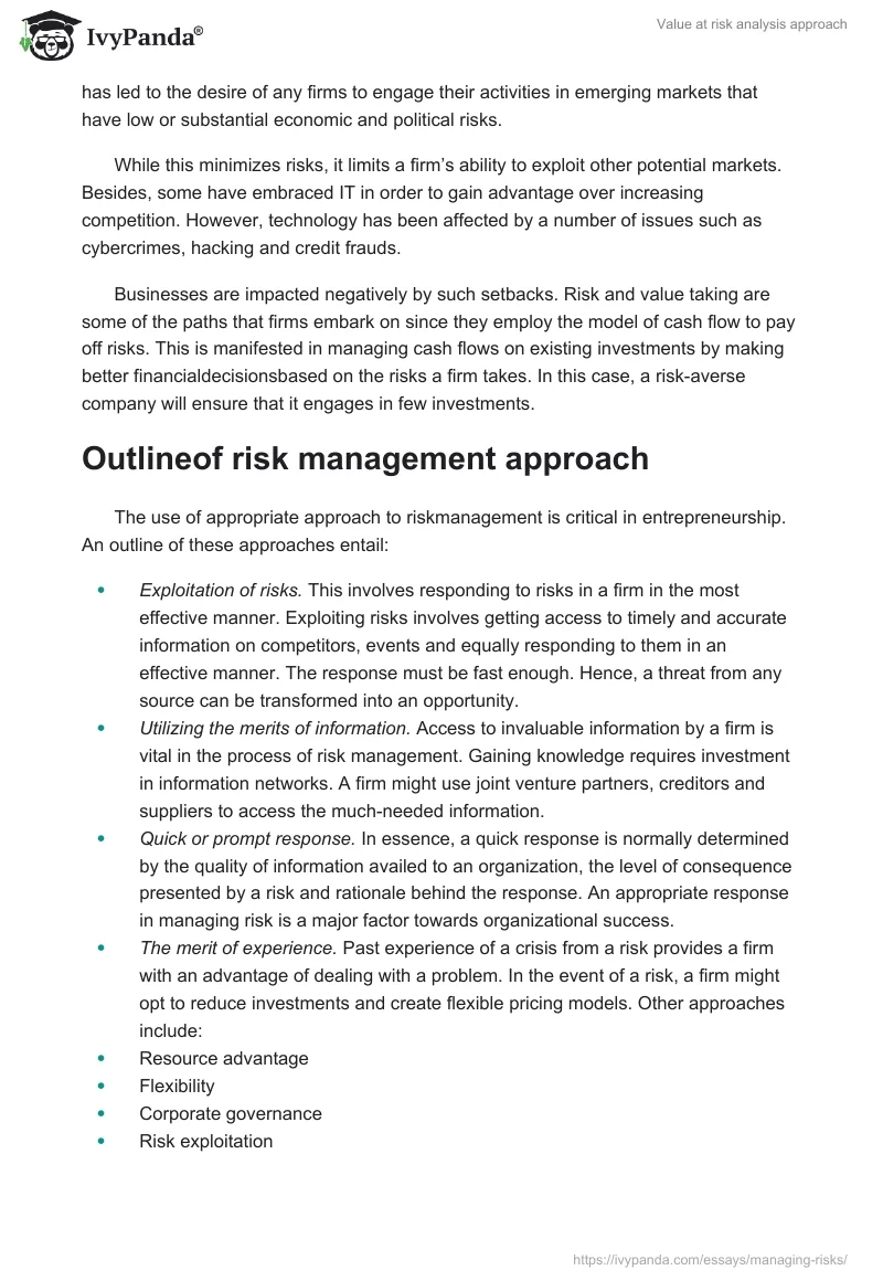 Value at risk analysis approach. Page 2