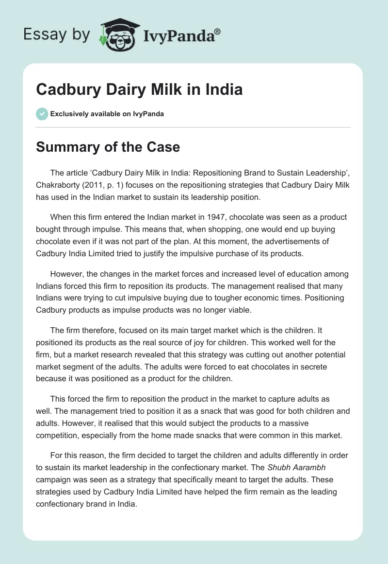 Cadbury Dairy Milk in India. Page 1