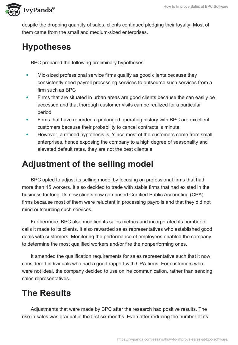How to Improve Sales at BPC Software. Page 2