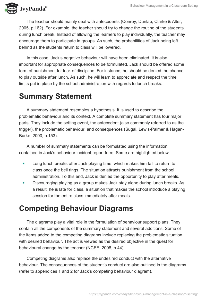 Behaviour Management in a Classroom Setting. Page 4