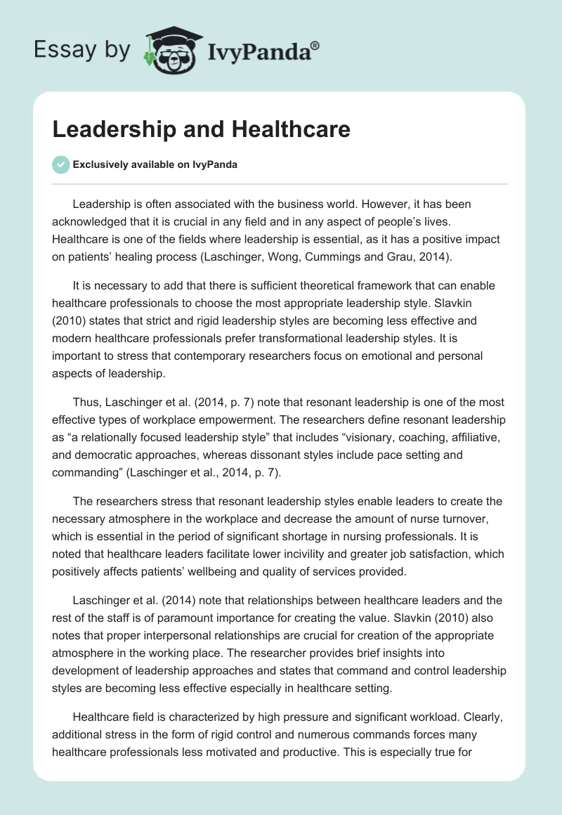 Leadership and Healthcare. Page 1