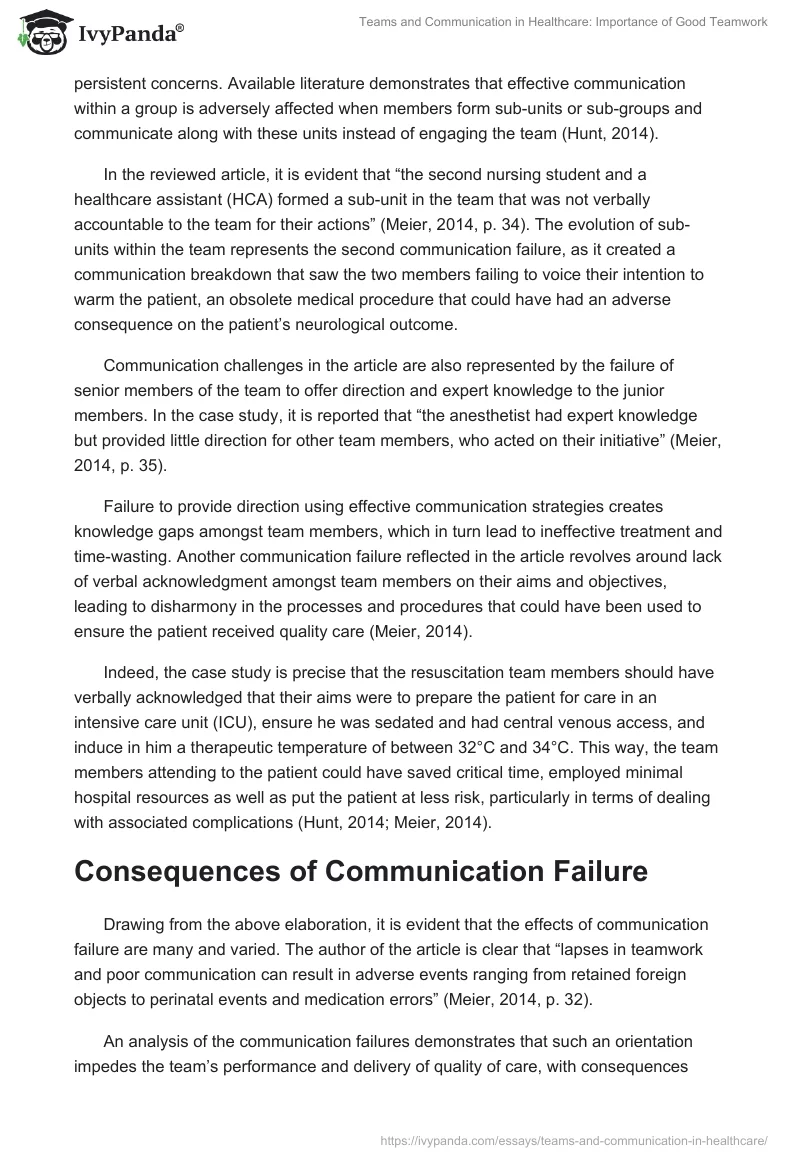 Teams and Communication in Healthcare: Importance of Good Teamwork. Page 3