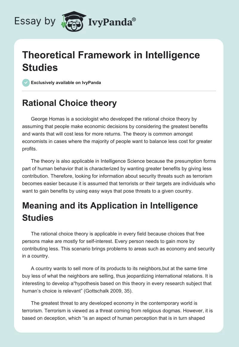 Theoretical Framework in Intelligence Studies. Page 1