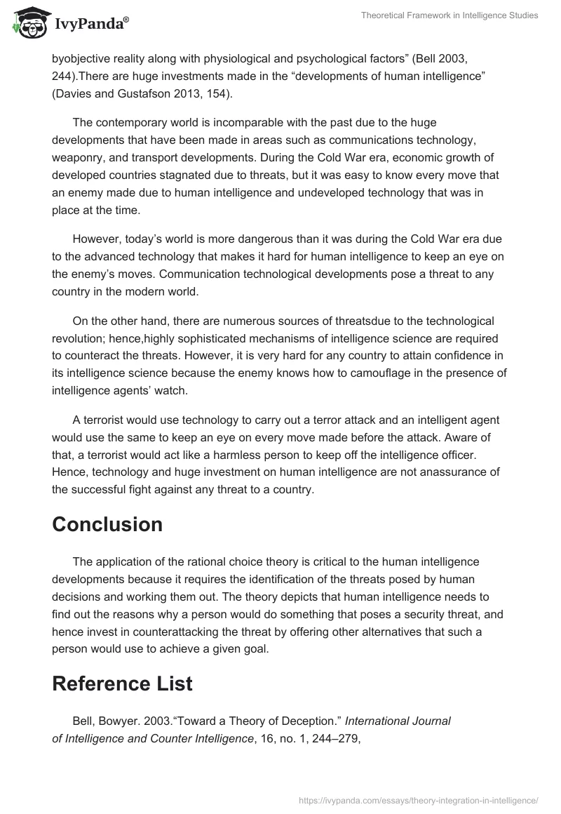 Theoretical Framework in Intelligence Studies. Page 2