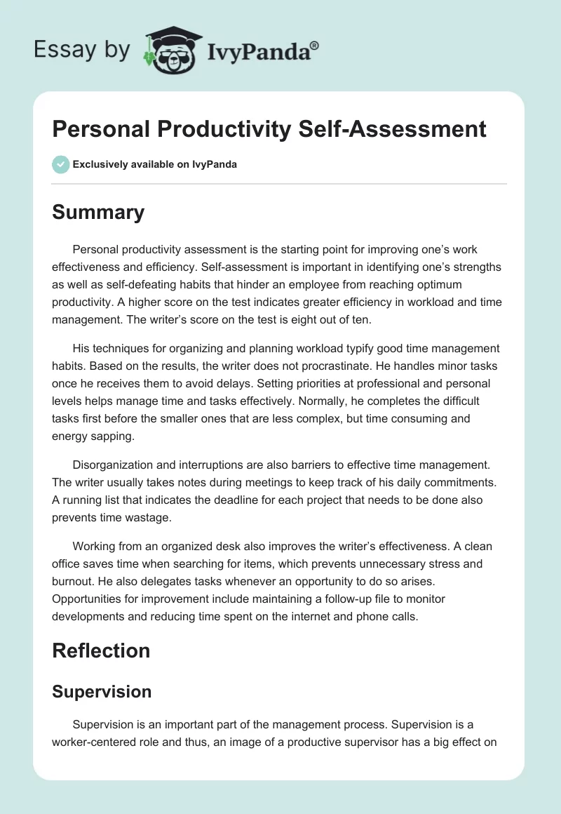 Personal Productivity Self-Assessment. Page 1