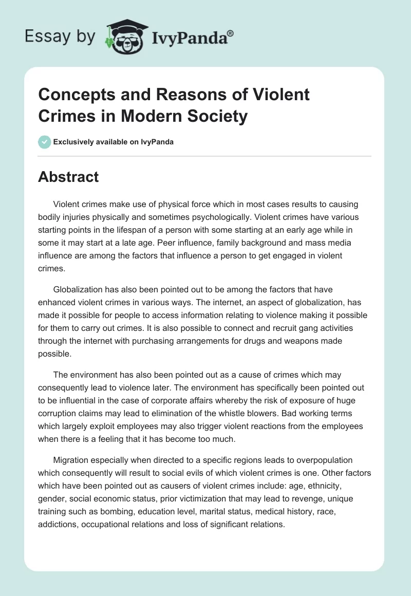 Concepts and Reasons of Violent Crimes in Modern Society. Page 1