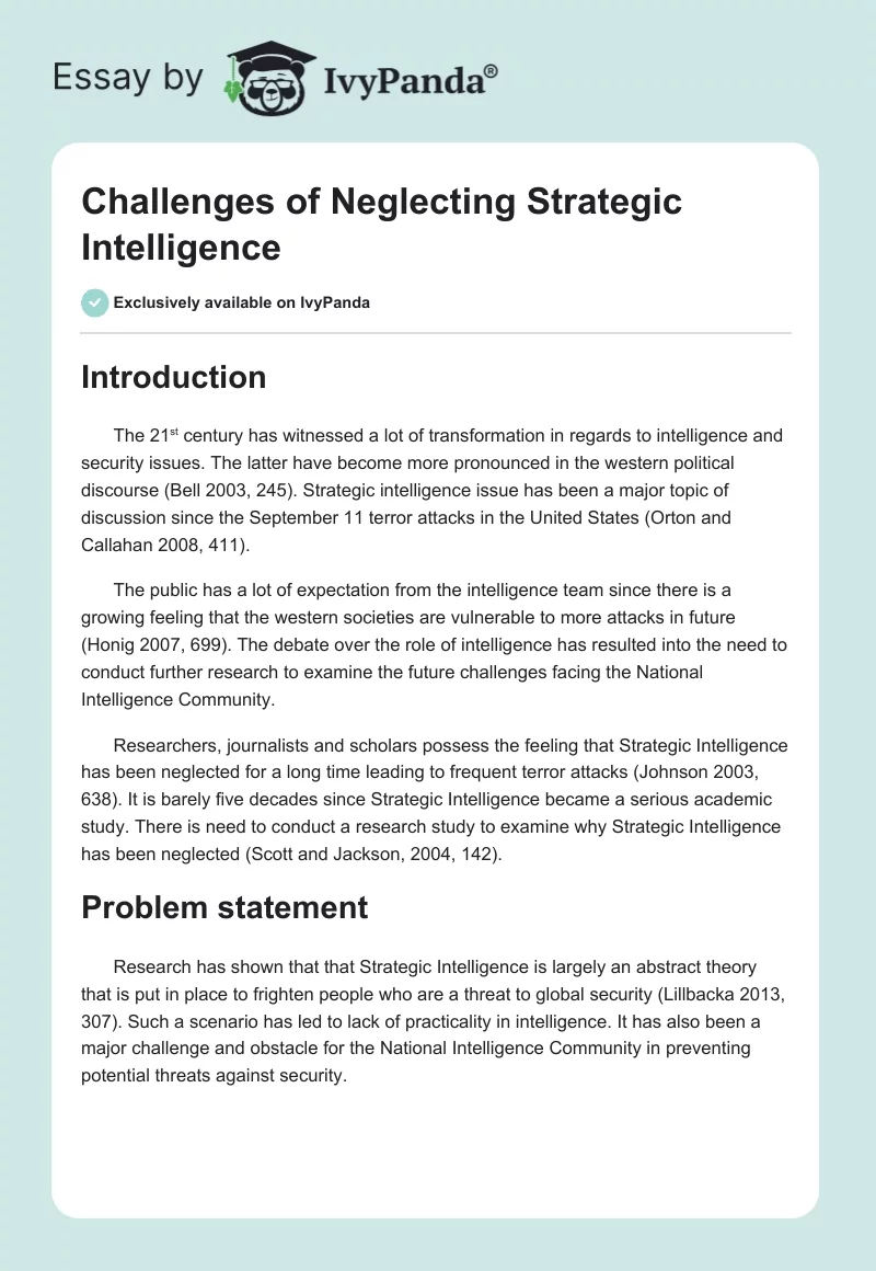 Challenges of Neglecting Strategic Intelligence. Page 1