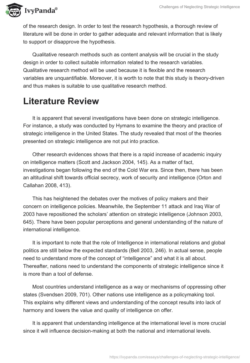 Challenges of Neglecting Strategic Intelligence. Page 3