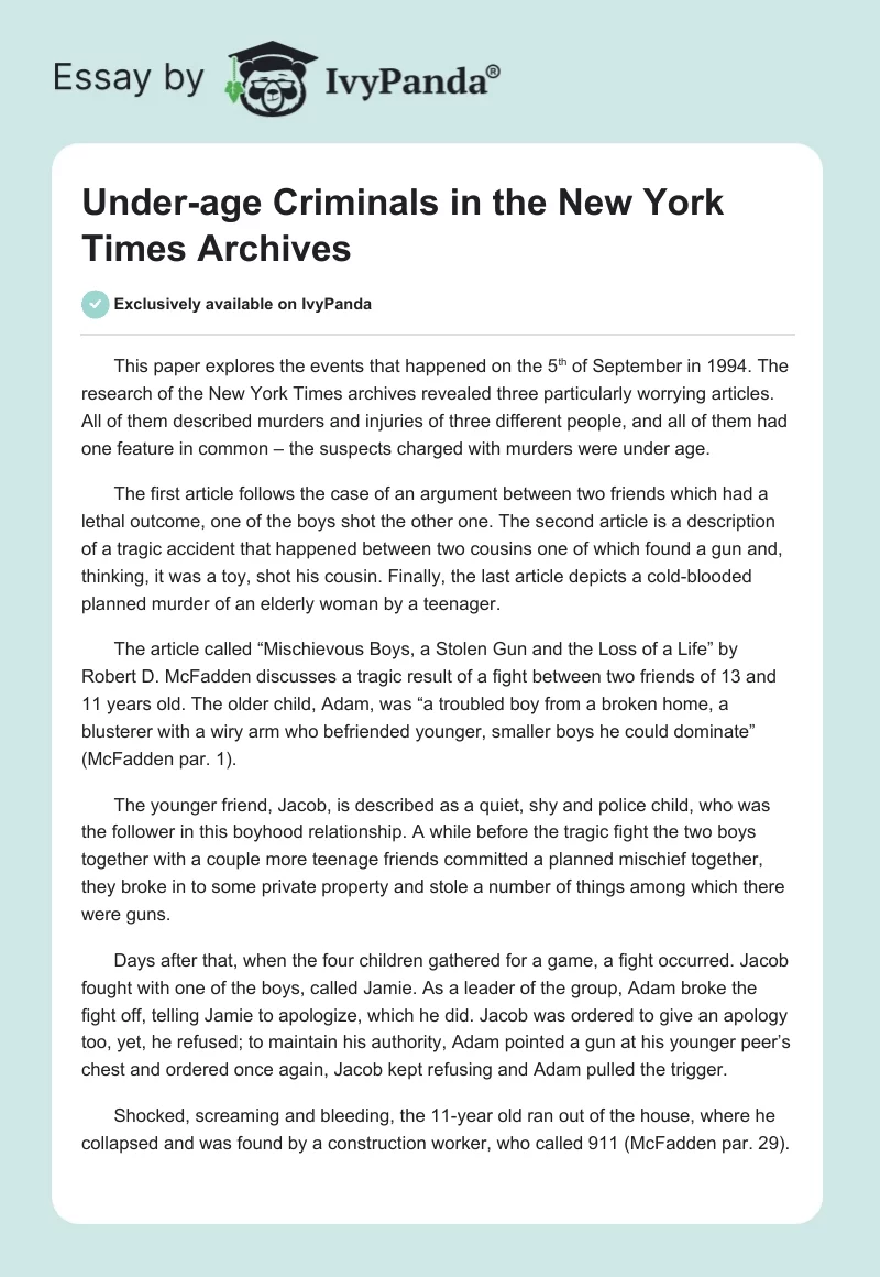 Under-age Criminals in the New York Times Archives. Page 1