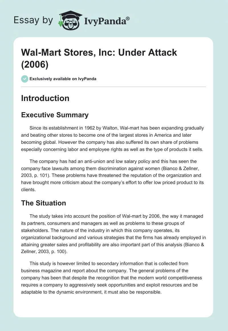 Wal-Mart Stores, Inc: Under Attack (2006). Page 1