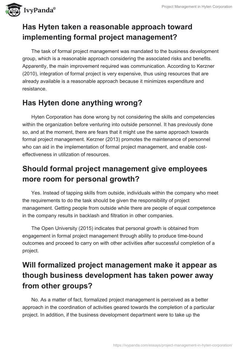 Project Management in Hyten Corporation. Page 3