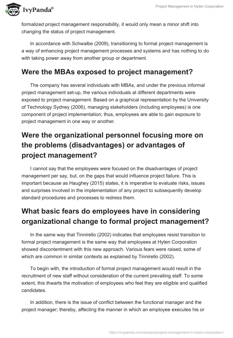 Project Management in Hyten Corporation. Page 4