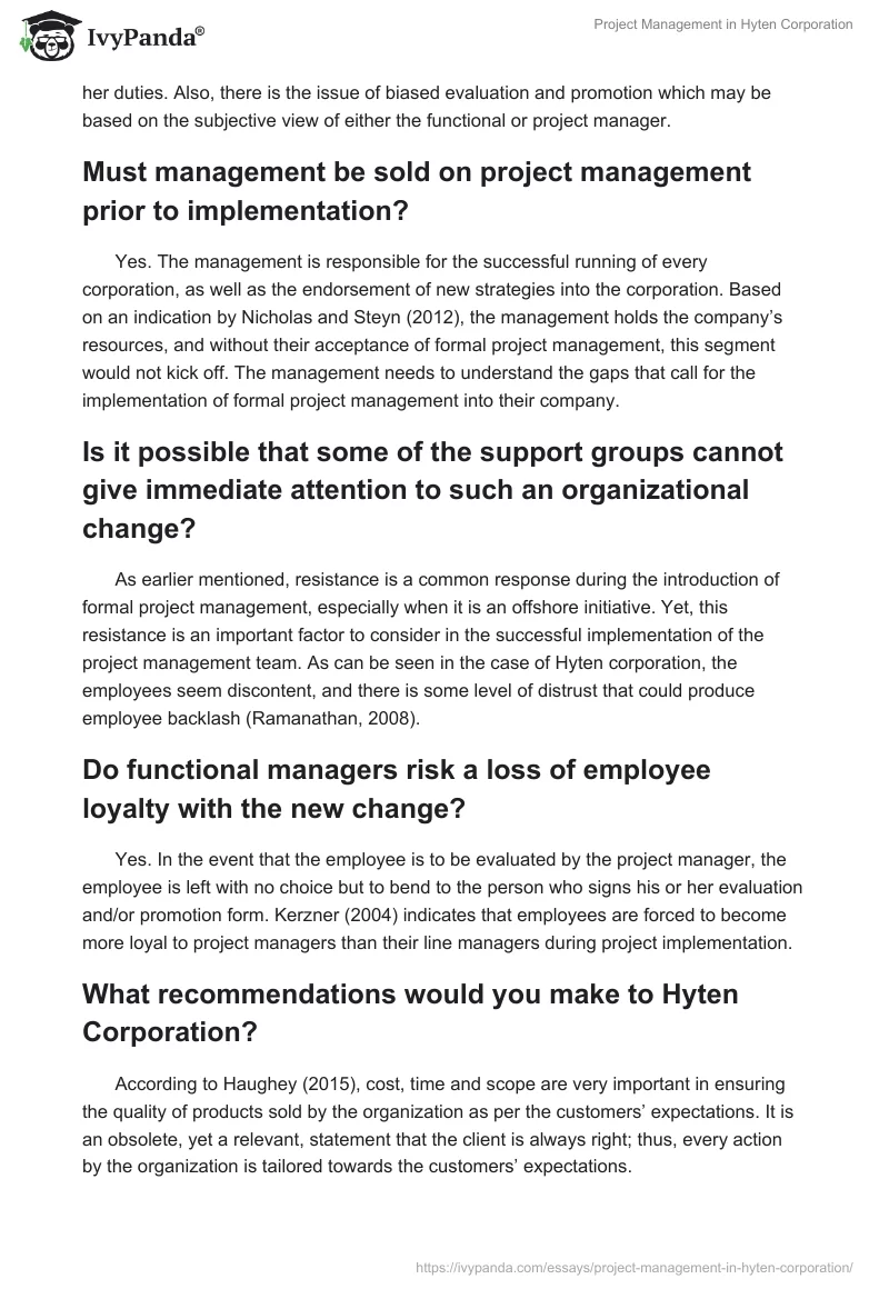 Project Management in Hyten Corporation. Page 5