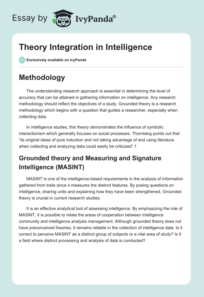 Theory Integration in Intelligence. Page 1