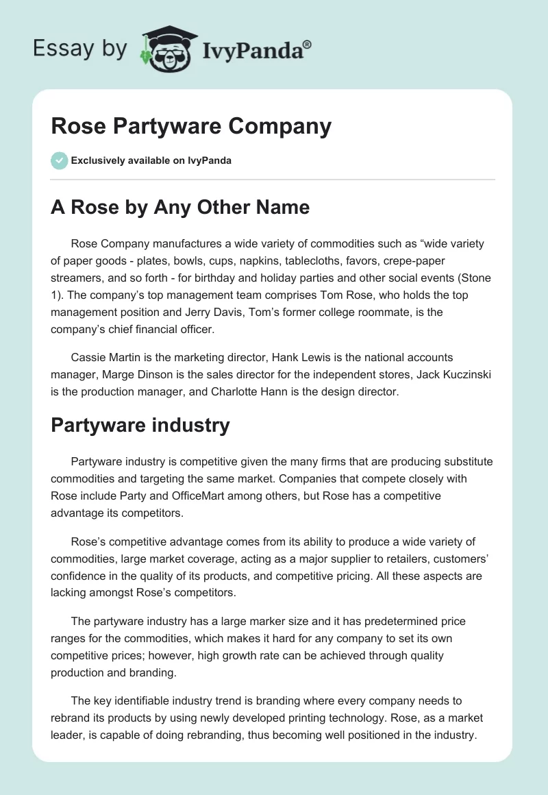 Rose Partyware Company. Page 1